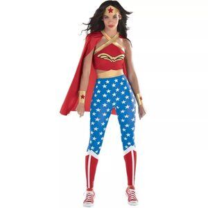 Wonder Woman Costume DC Comics Leggings Cape Gauntlets Halter Halloween Adult LG